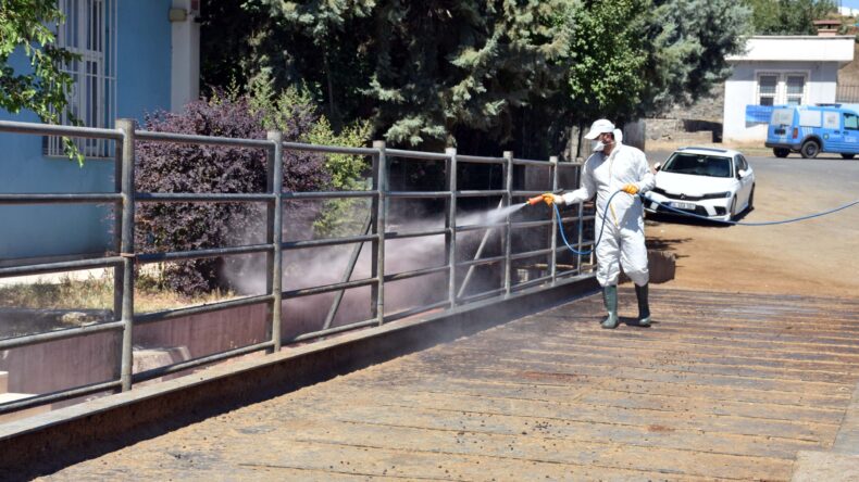 Geçici kapatılan Diyarbakır Canlı Hayvan Borsası ilaçlanıp dezenfekte edildi