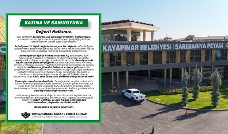 Kayapınar Belediyesi’nden Dolandırıcılık Uyarısı: “Para Talebinde Bulunanlara İnanmayın”